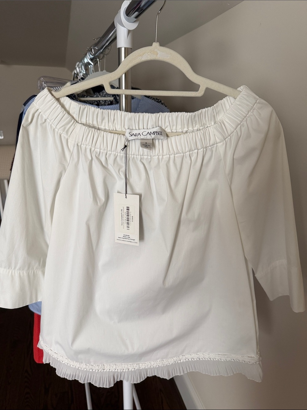 NWT Sara Campbell White Off-Shoulder Cotton Blouse
